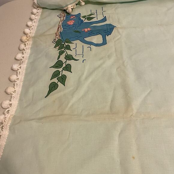 Vintage Retro MCM 60s 70s Square Linen Tablecloth 41x41” Hand painted Teapots - Picture 7 of 9